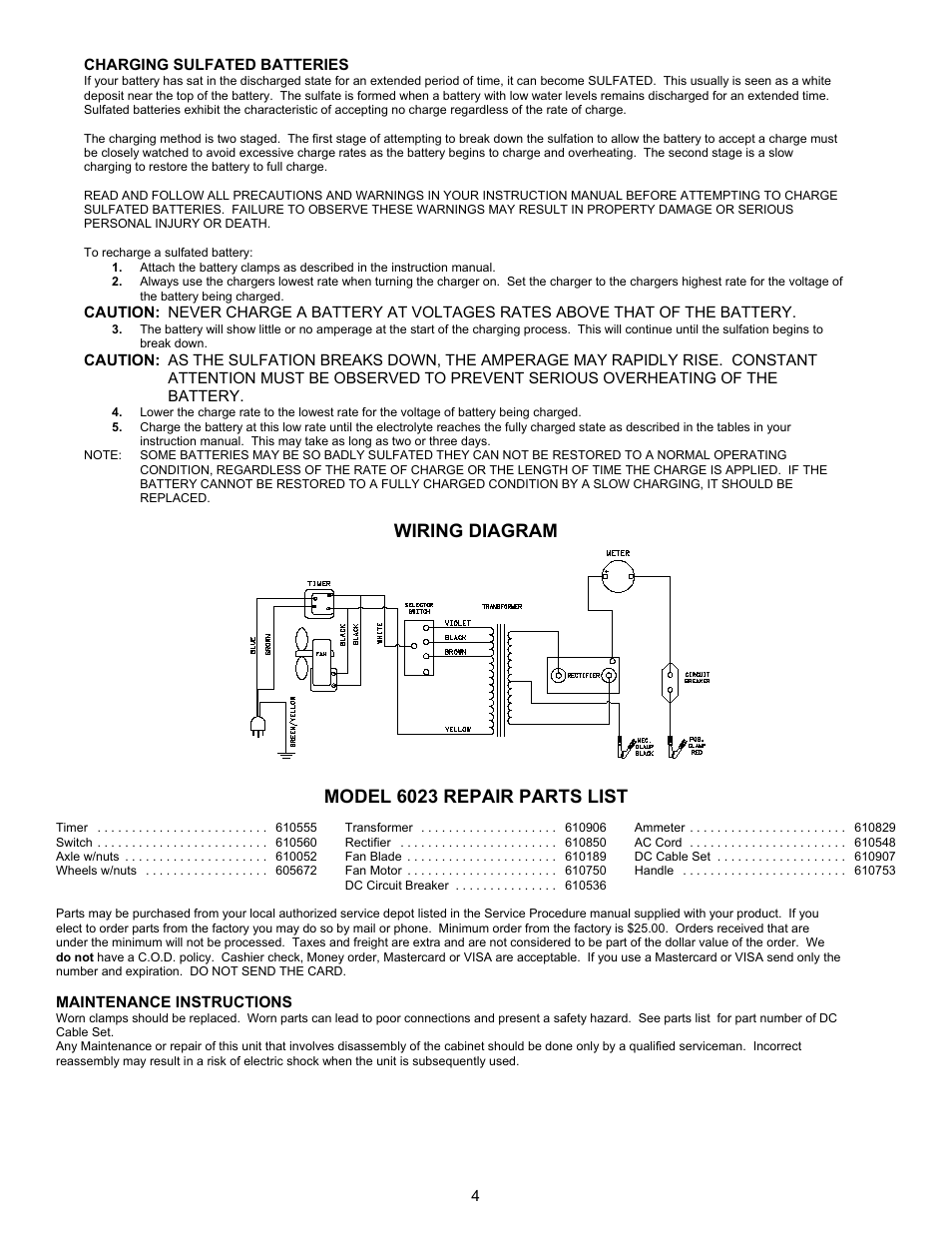 Wiring diagram model 6023 repair parts list | Associated Equipment 6023 User Manual | Page 4 / 5