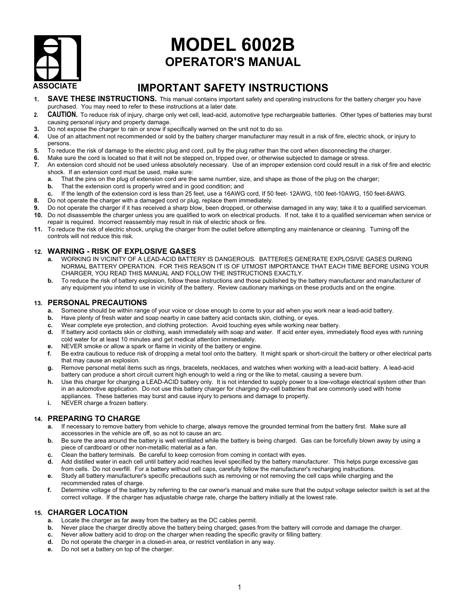 Associated Equipment 6002B User Manual | 7 pages