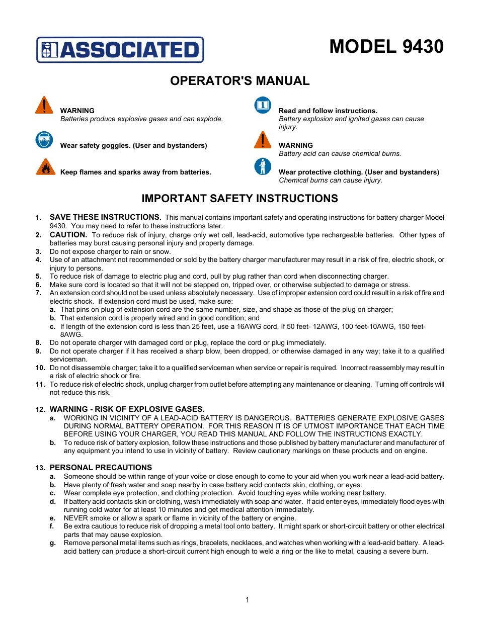 Associated Equipment 9430 User Manual | 13 pages