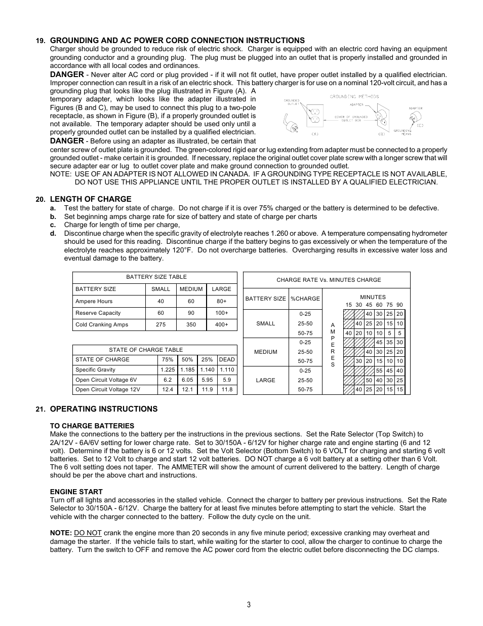 Danger, Length of charge, Operating instructions | Associated Equipment 9430 User Manual | Page 3 / 13