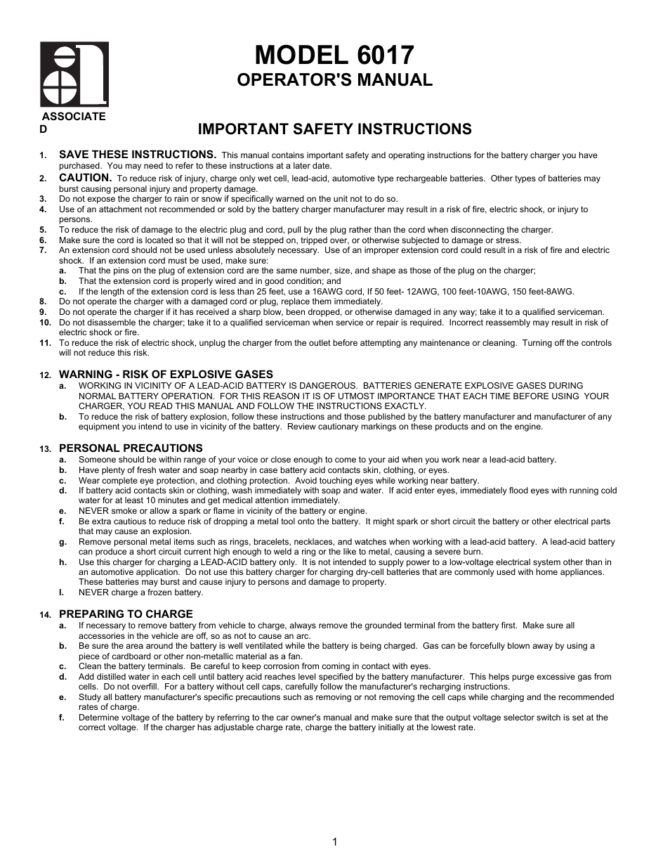 Associated Equipment 6017 User Manual | 5 pages