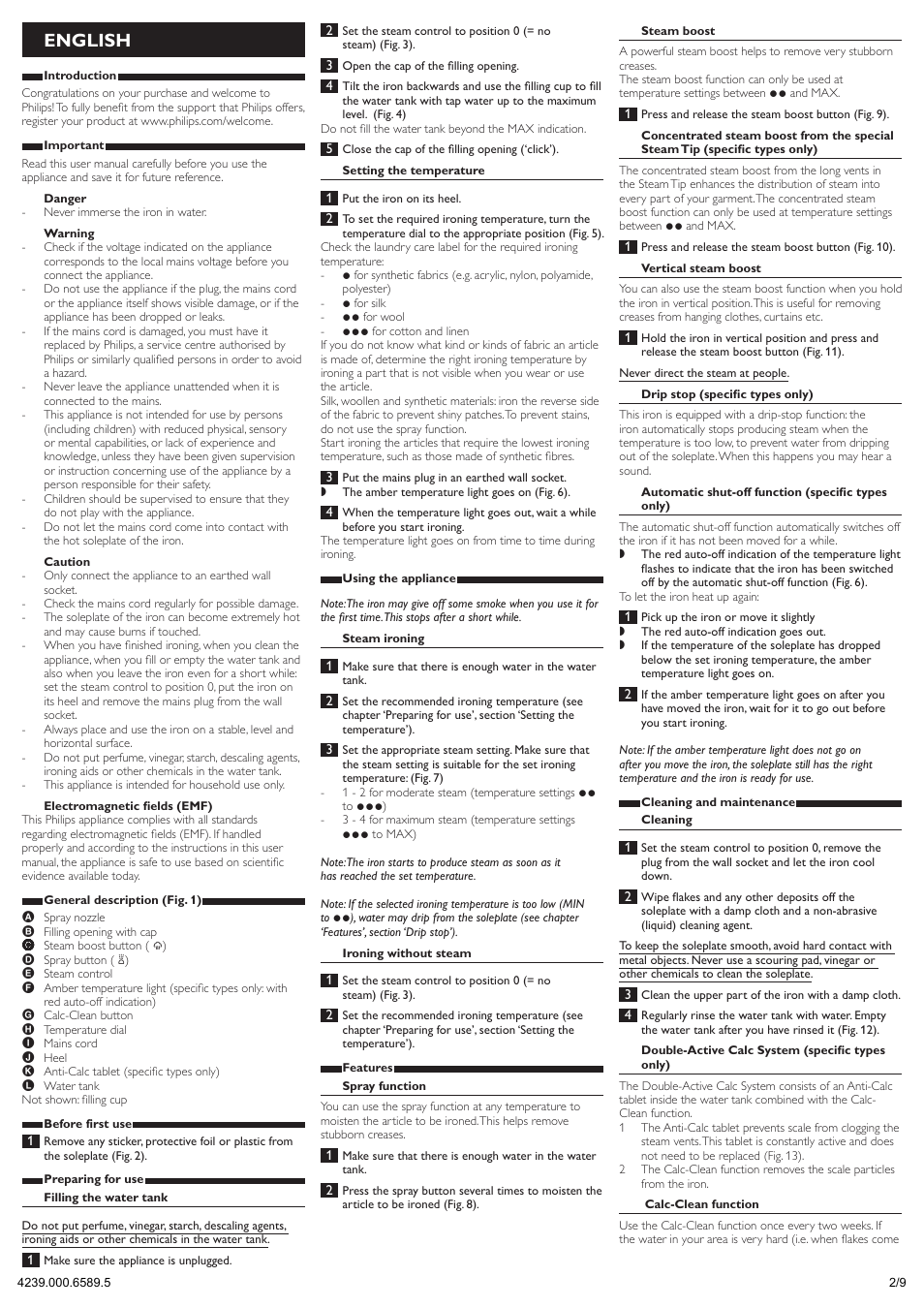 English | Philips 3300 series Fer vapeur User Manual | Page 2 / 9