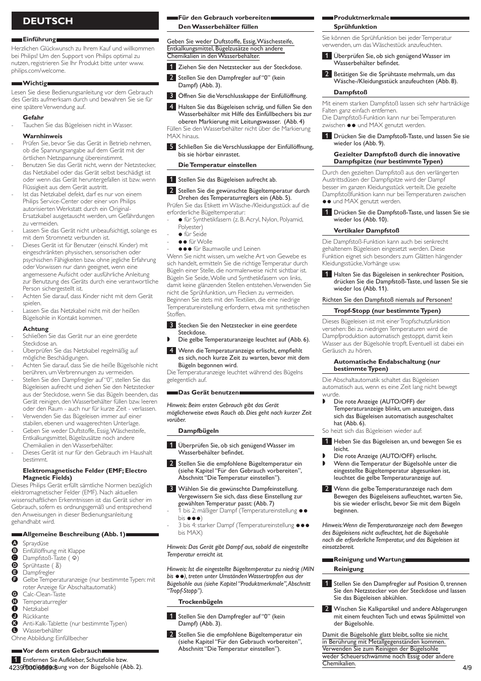 Deutsch | Philips 3300 series Fer vapeur User Manual | Page 4 / 9