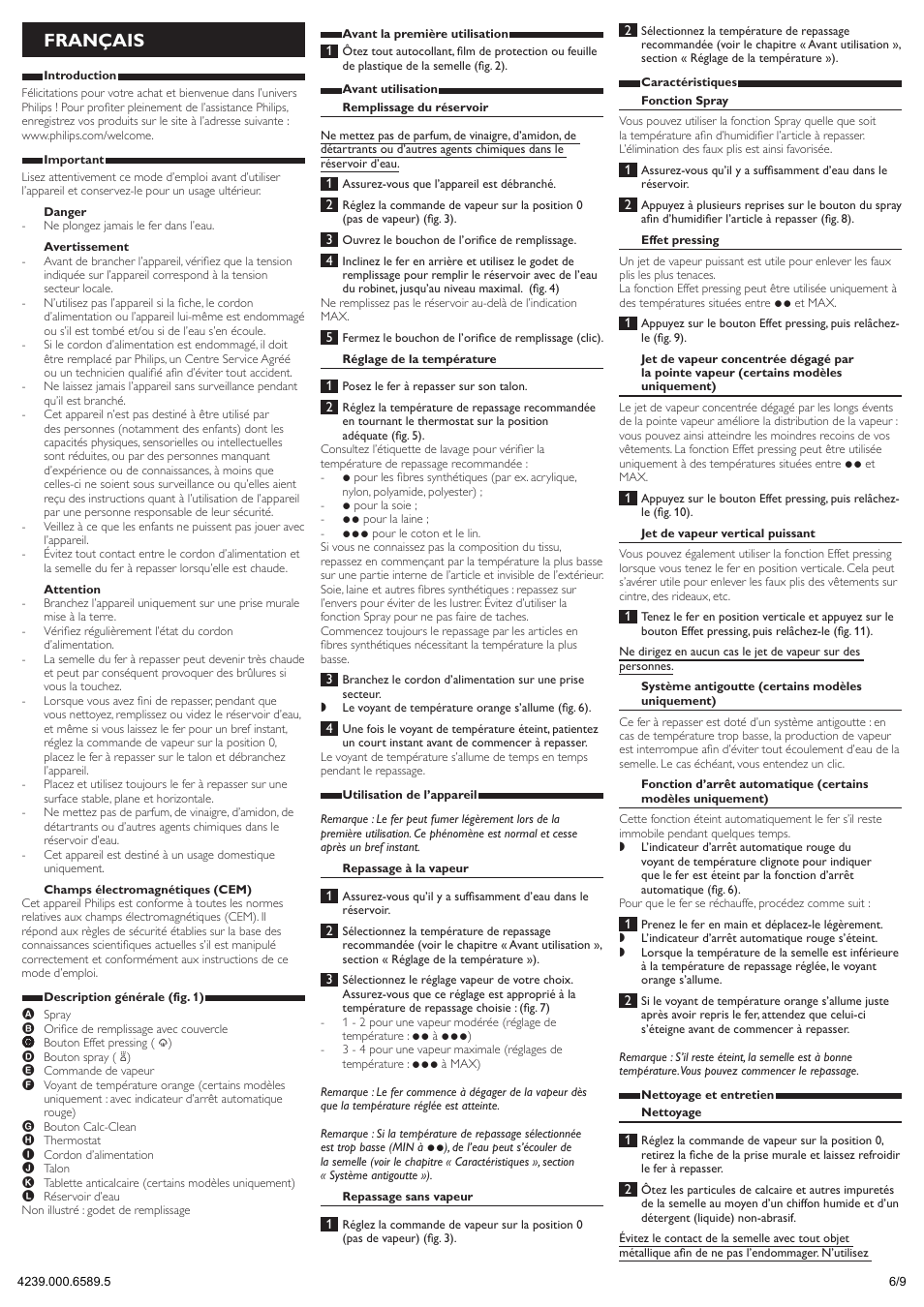 Français | Philips 3300 series Fer vapeur User Manual | Page 6 / 9