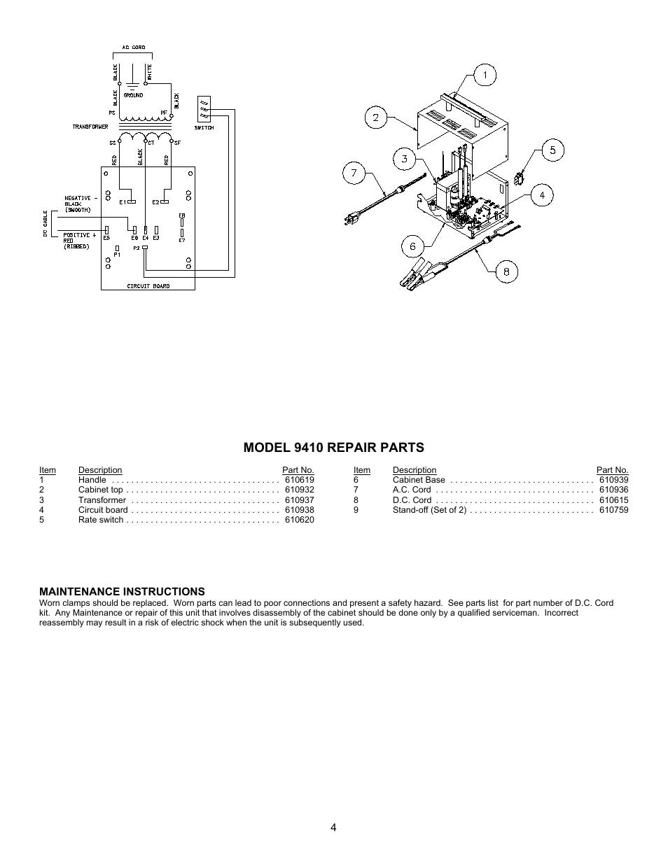 Model 9410 repair parts | Associated Equipment 9410 User Manual | Page 4 / 5