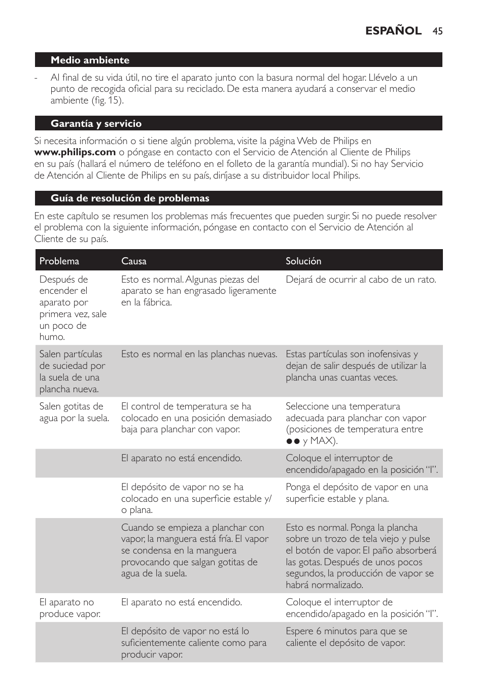 Philips Centrale vapeur haute pression User Manual | Page 45 / 116