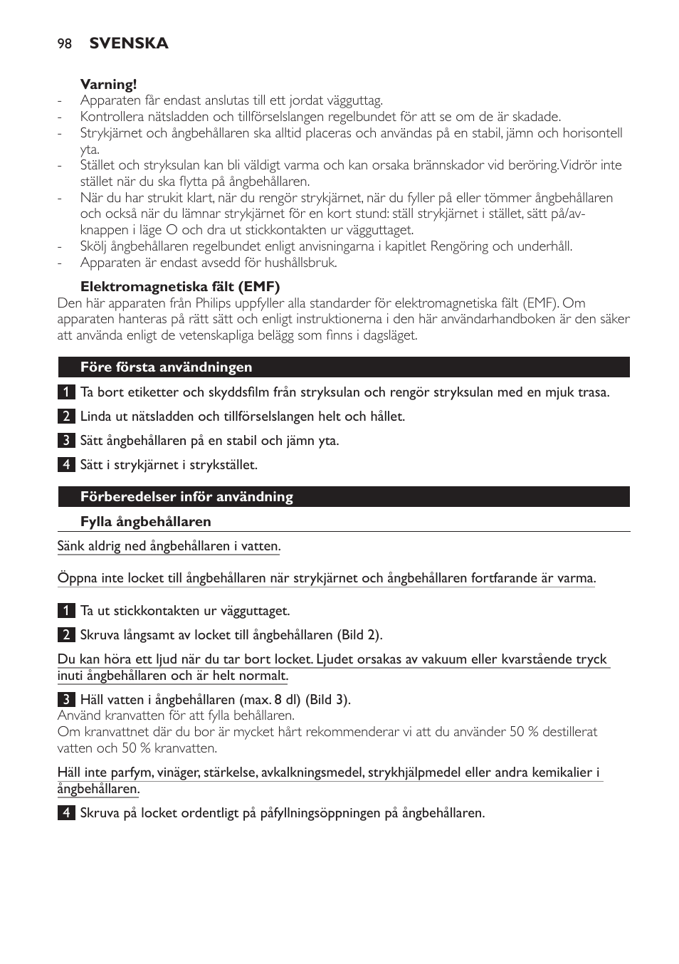 Philips Centrale vapeur haute pression User Manual | Page 98 / 116