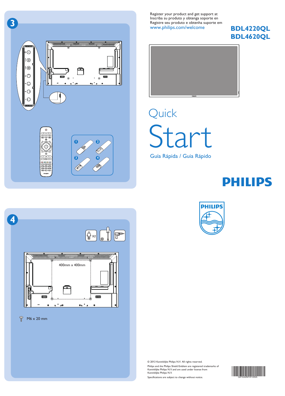 Start, Quick | Philips Signage Solutions Écran Q-Line User Manual | Page 2 / 2