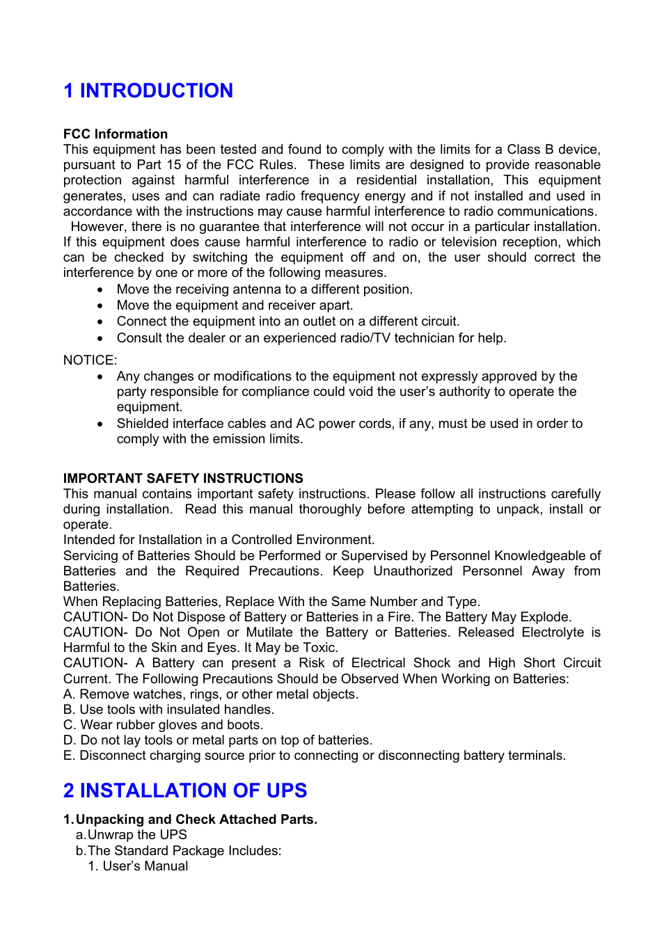 1 introduction, 2 installation of ups | Atlantis A03-P625 User Manual | Page 10 / 17
