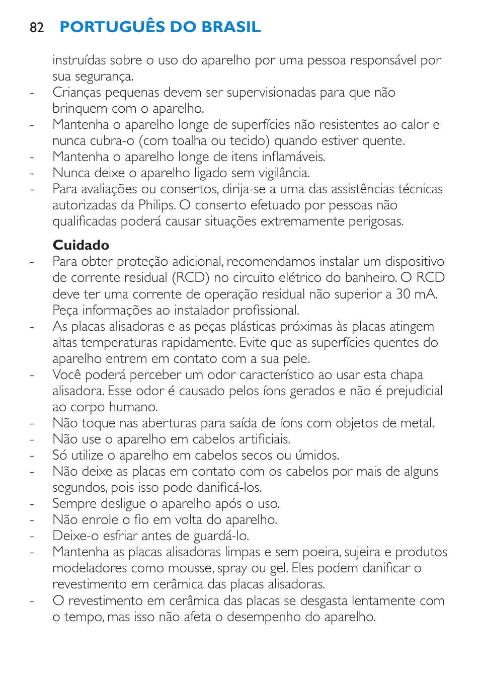 Cuidado | Philips Lisseur User Manual | Page 82 / 104