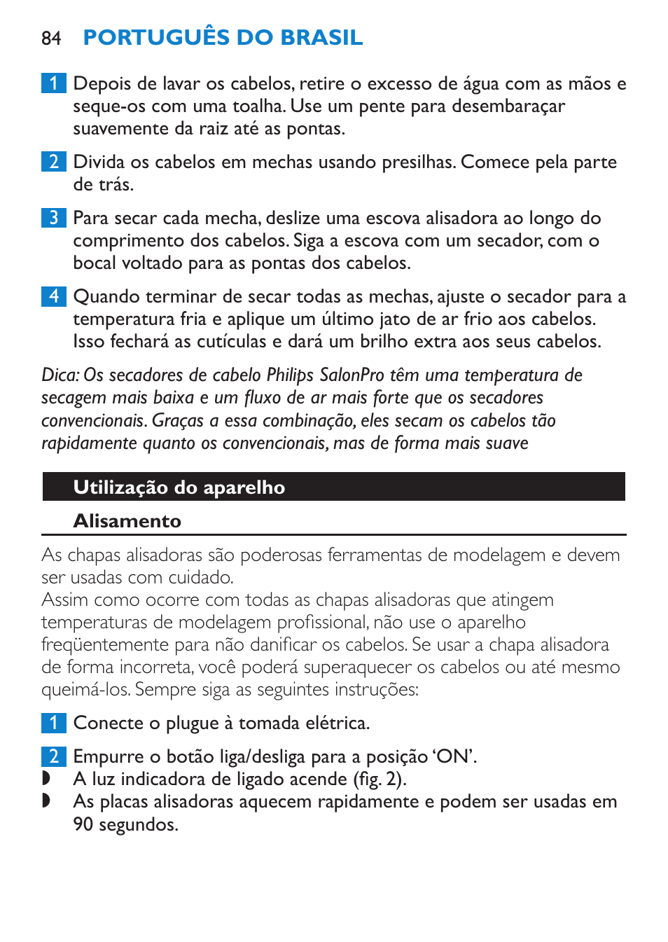 Utilização do aparelho, Alisamento | Philips Lisseur User Manual | Page 84 / 104