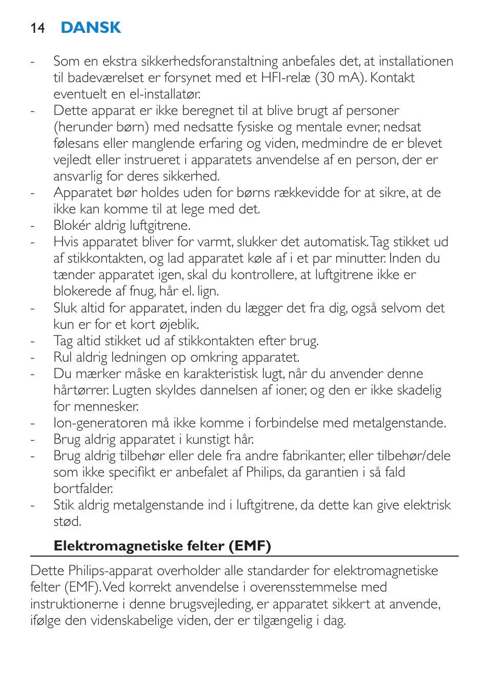 Elektromagnetiske felter (emf) | Philips SalonDry 'n Straight Sèche-cheveux User Manual | Page 14 / 104