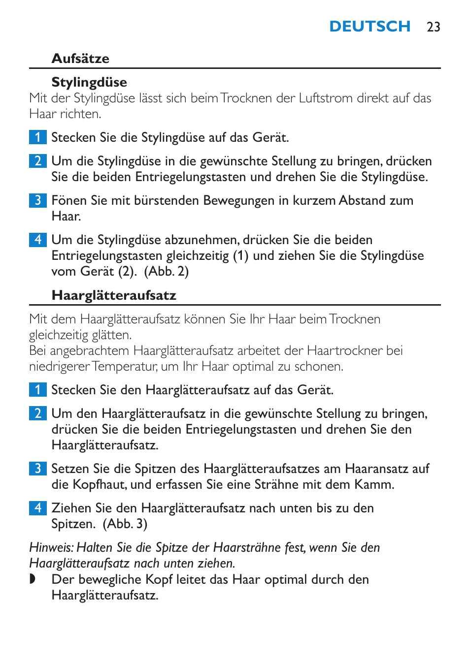 Aufsätze, Stylingdüse, Haarglätteraufsatz | Philips SalonDry 'n Straight Sèche-cheveux User Manual | Page 23 / 104