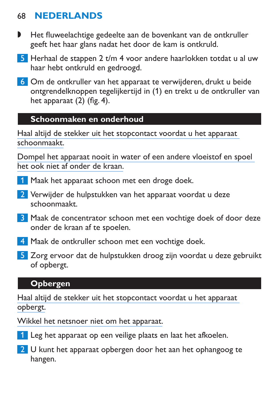 Schoonmaken en onderhoud, Opbergen | Philips SalonDry 'n Straight Sèche-cheveux User Manual | Page 68 / 104