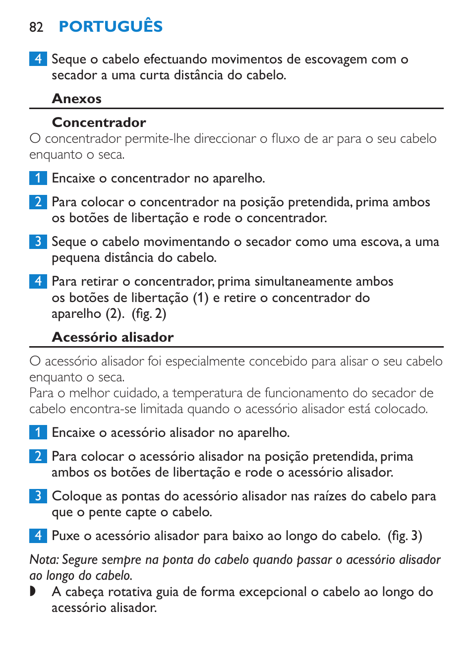 Anexos, Concentrador, Acessório alisador | Philips SalonDry 'n Straight Sèche-cheveux User Manual | Page 82 / 104