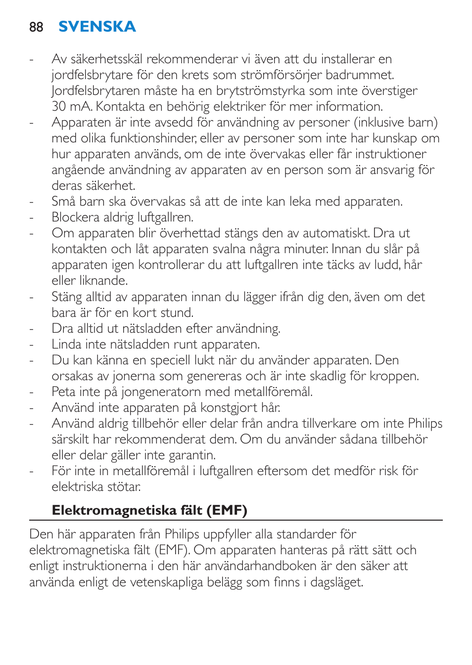 Elektromagnetiska fält (emf) | Philips SalonDry 'n Straight Sèche-cheveux User Manual | Page 88 / 104