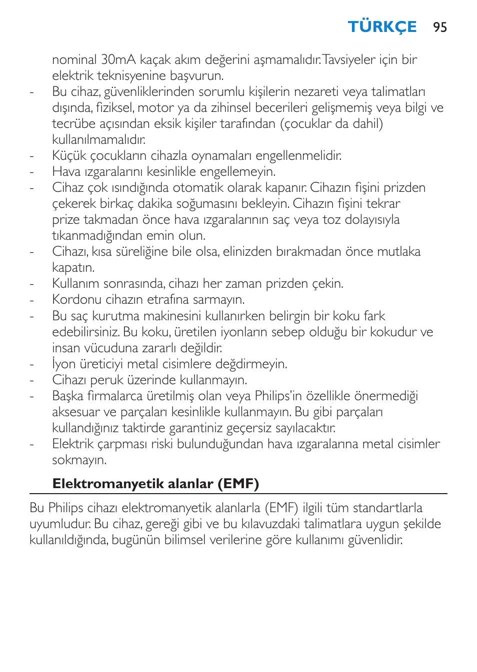 Elektromanyetik alanlar (emf) | Philips SalonDry 'n Straight Sèche-cheveux User Manual | Page 95 / 104