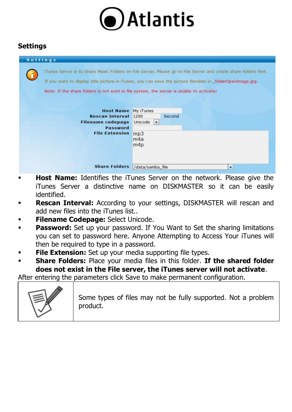 Settings | Atlantis DISKMASTER NAS65020 User Manual | Page 100 / 111