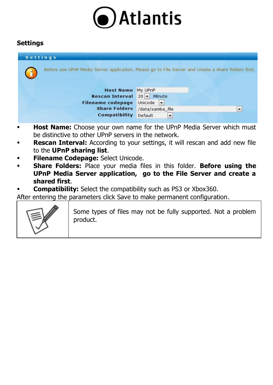 Settings | Atlantis DISKMASTER NAS65020 User Manual | Page 104 / 111