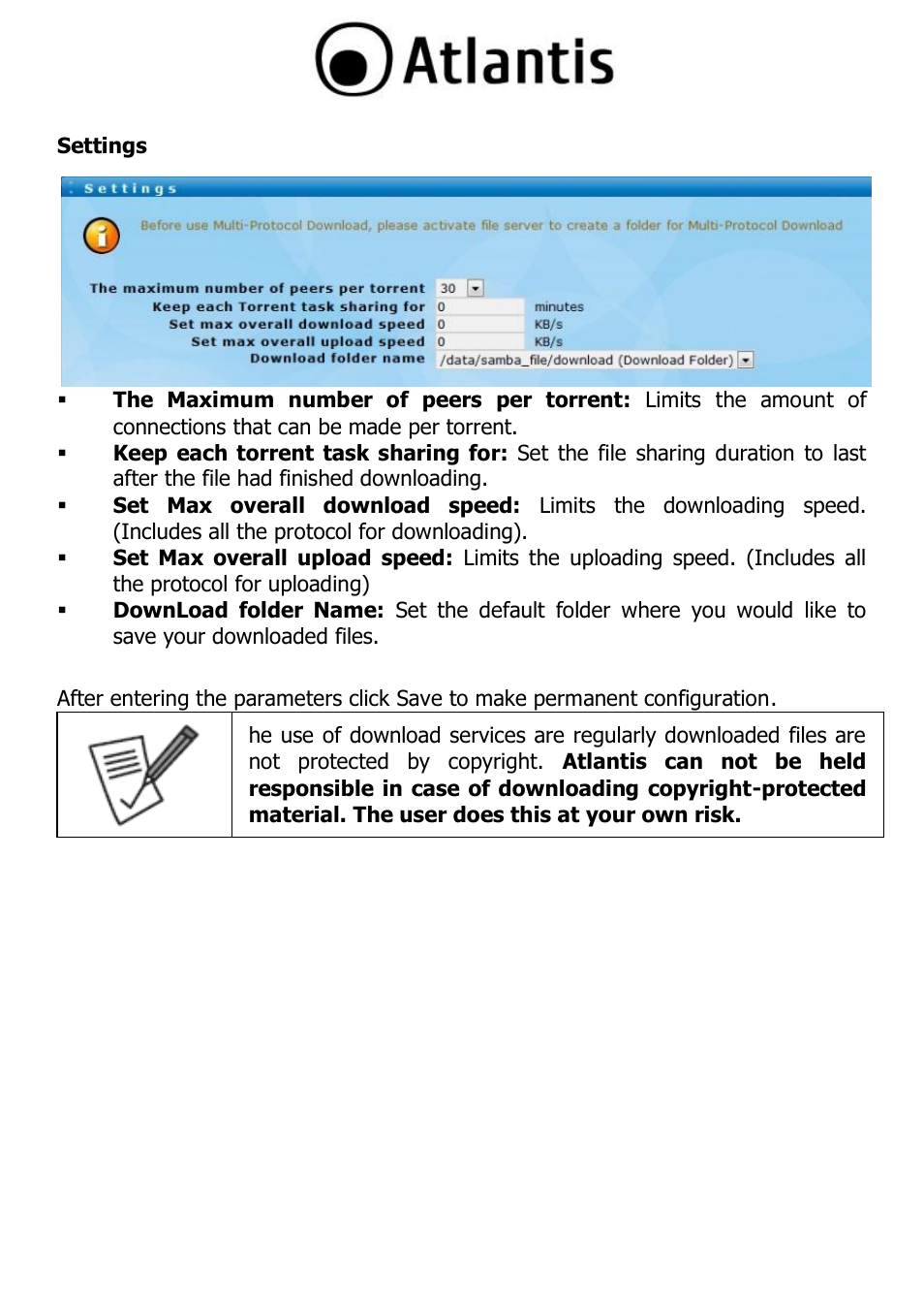 Settings | Atlantis DISKMASTER NAS65020 User Manual | Page 106 / 111