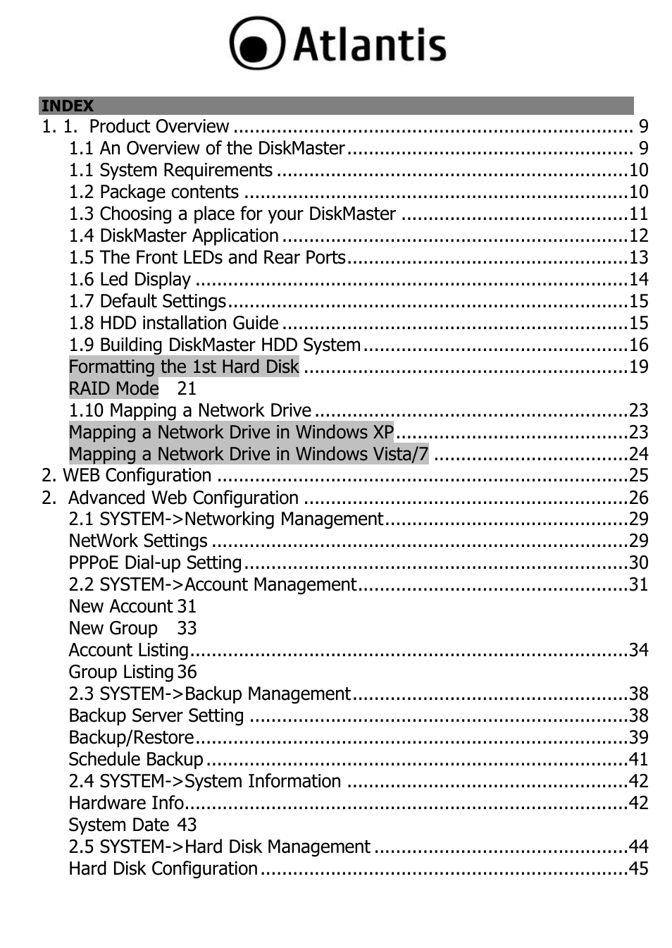 Atlantis DISKMASTER NAS65020 User Manual | Page 3 / 111