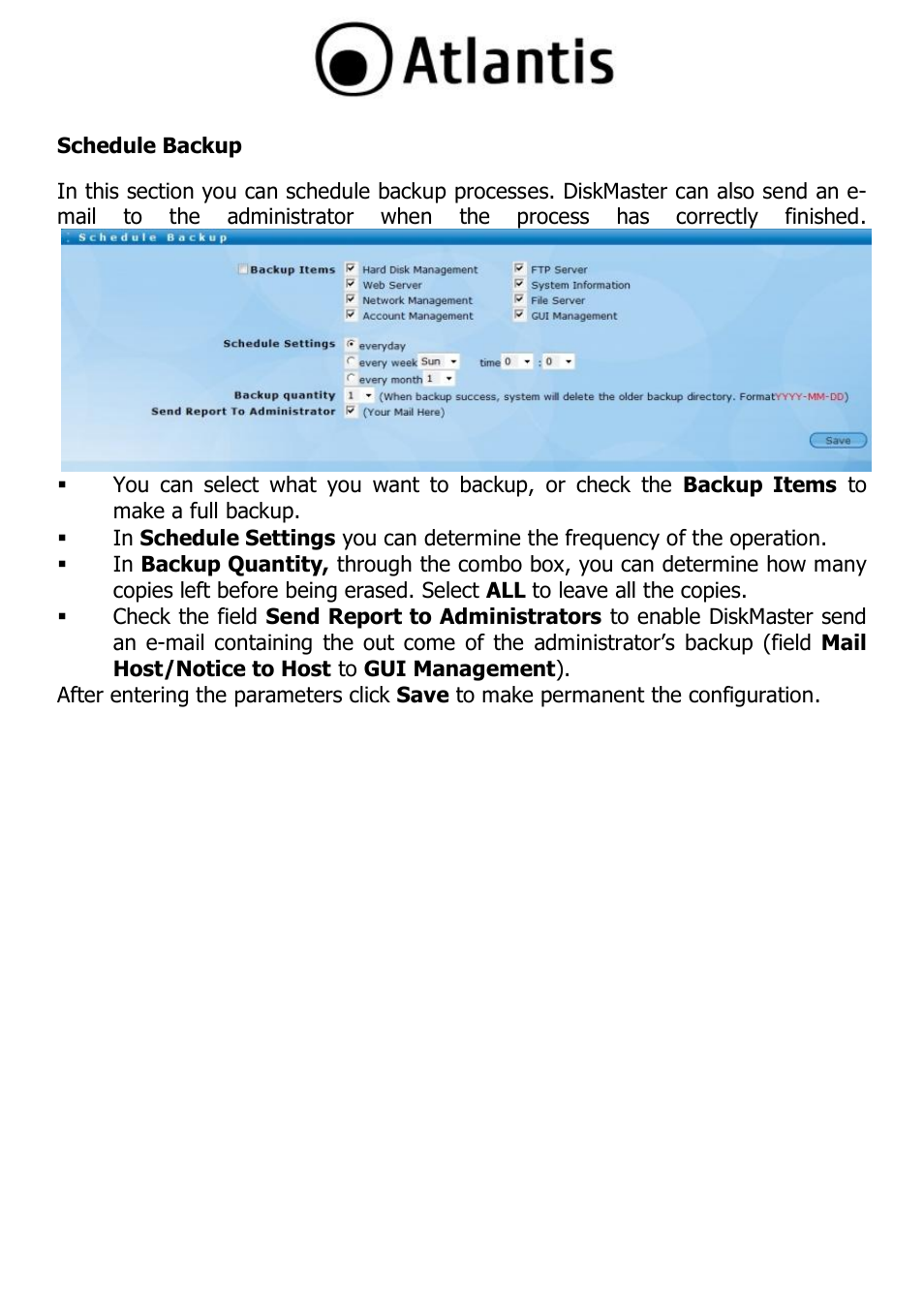 Schedule backup | Atlantis DISKMASTER NAS65020 User Manual | Page 41 / 111