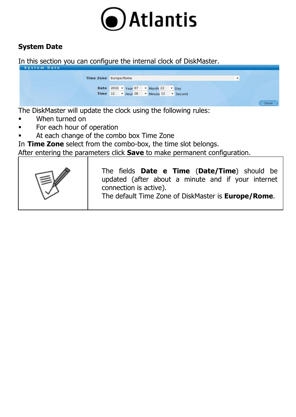 System date, System date 43 | Atlantis DISKMASTER NAS65020 User Manual | Page 43 / 111