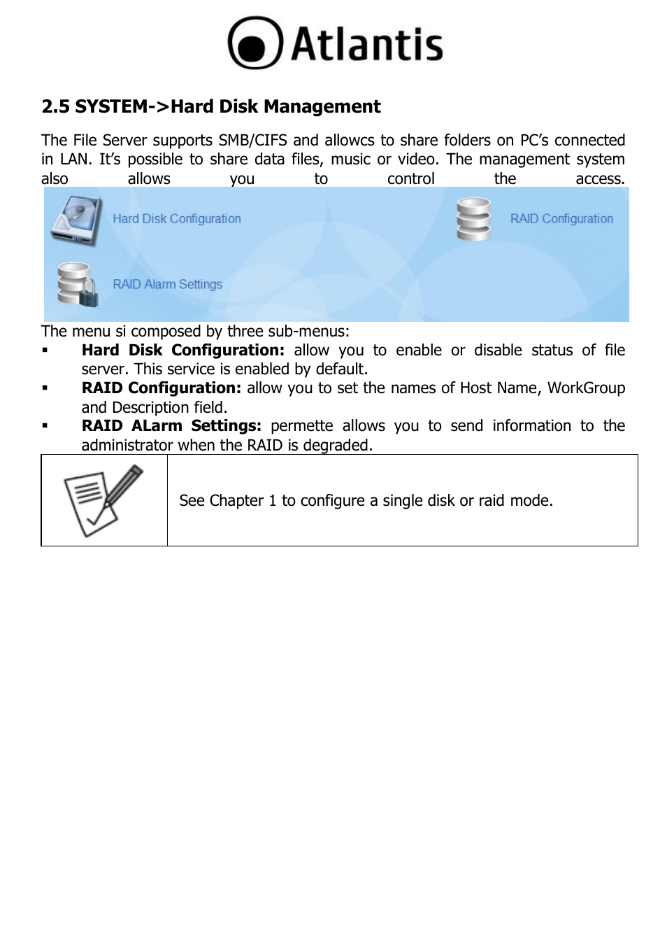 5 system->hard disk management | Atlantis DISKMASTER NAS65020 User Manual | Page 44 / 111