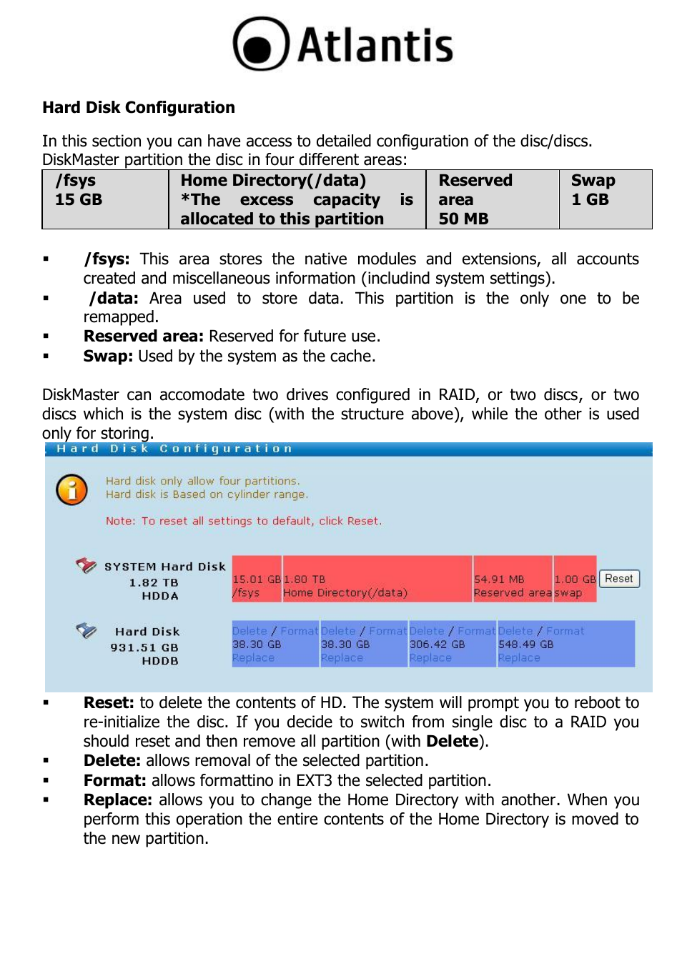 Hard disk configuration | Atlantis DISKMASTER NAS65020 User Manual | Page 45 / 111