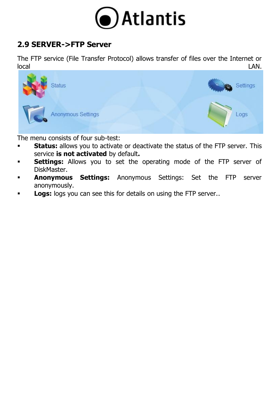 9 server->ftp server | Atlantis DISKMASTER NAS65020 User Manual | Page 62 / 111