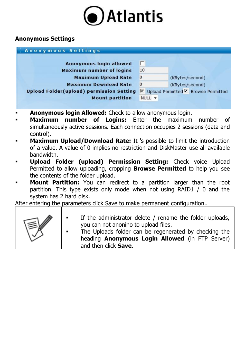 Anonymous settings | Atlantis DISKMASTER NAS65020 User Manual | Page 66 / 111