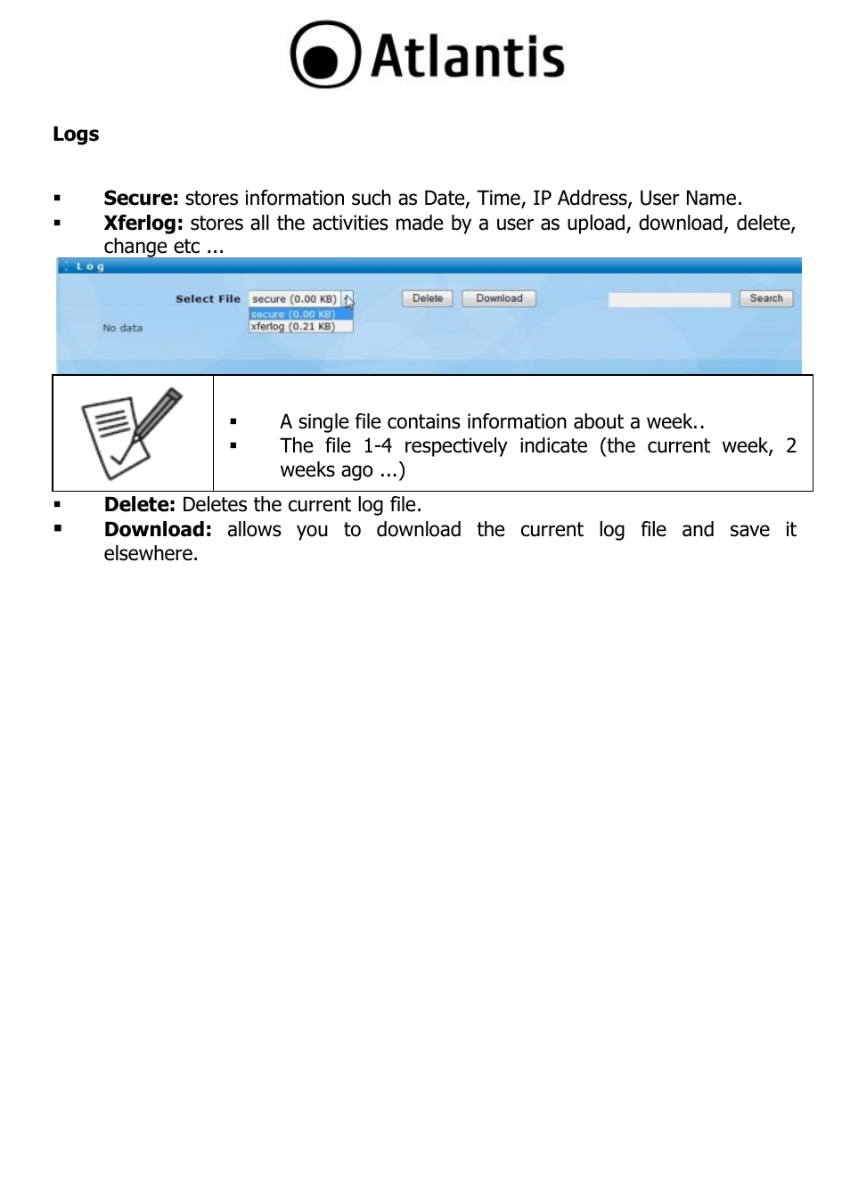 Logs | Atlantis DISKMASTER NAS65020 User Manual | Page 67 / 111