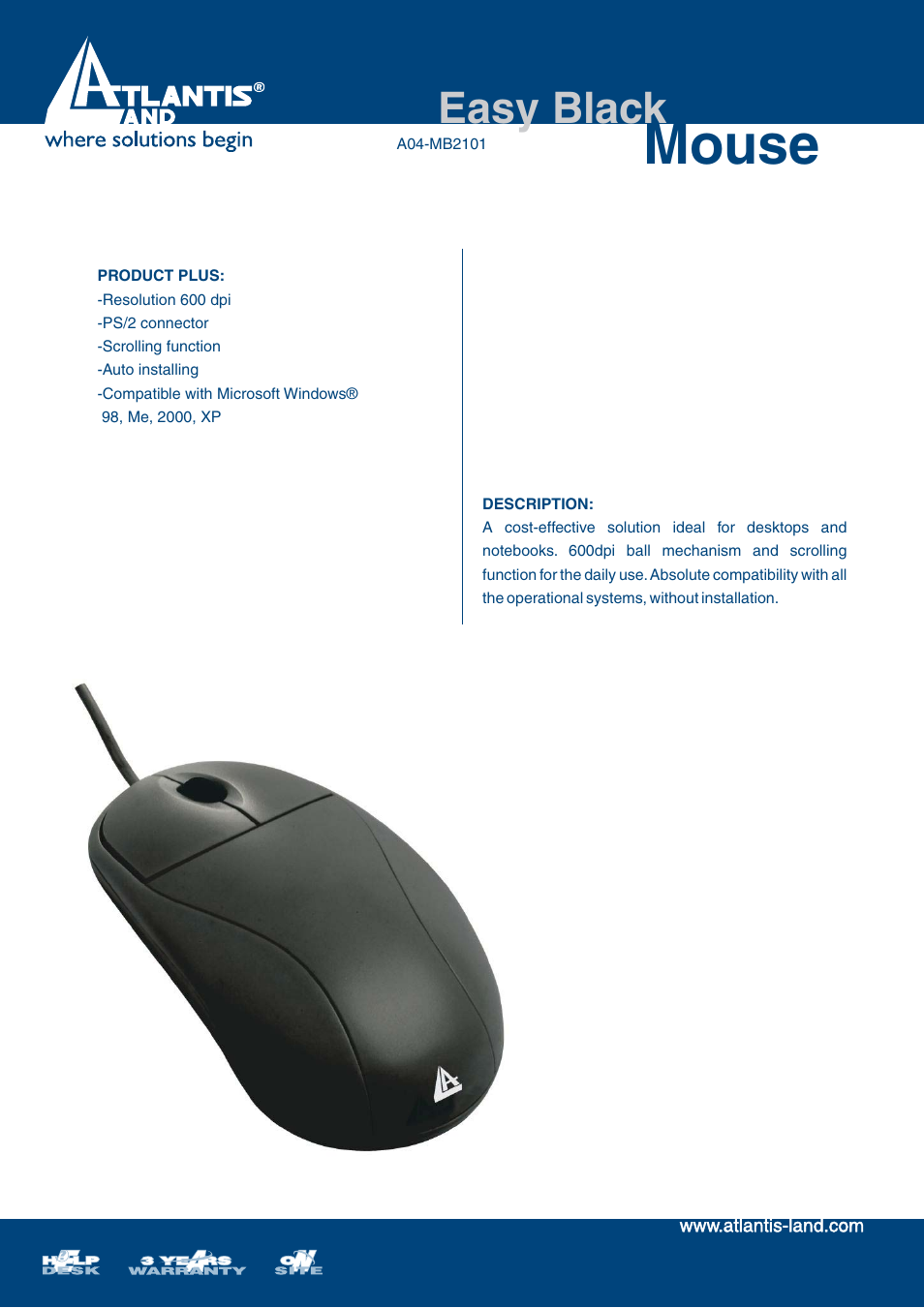 Atlantis EASY BLACK MOUSE A04-MB2101 User Manual | 2 pages