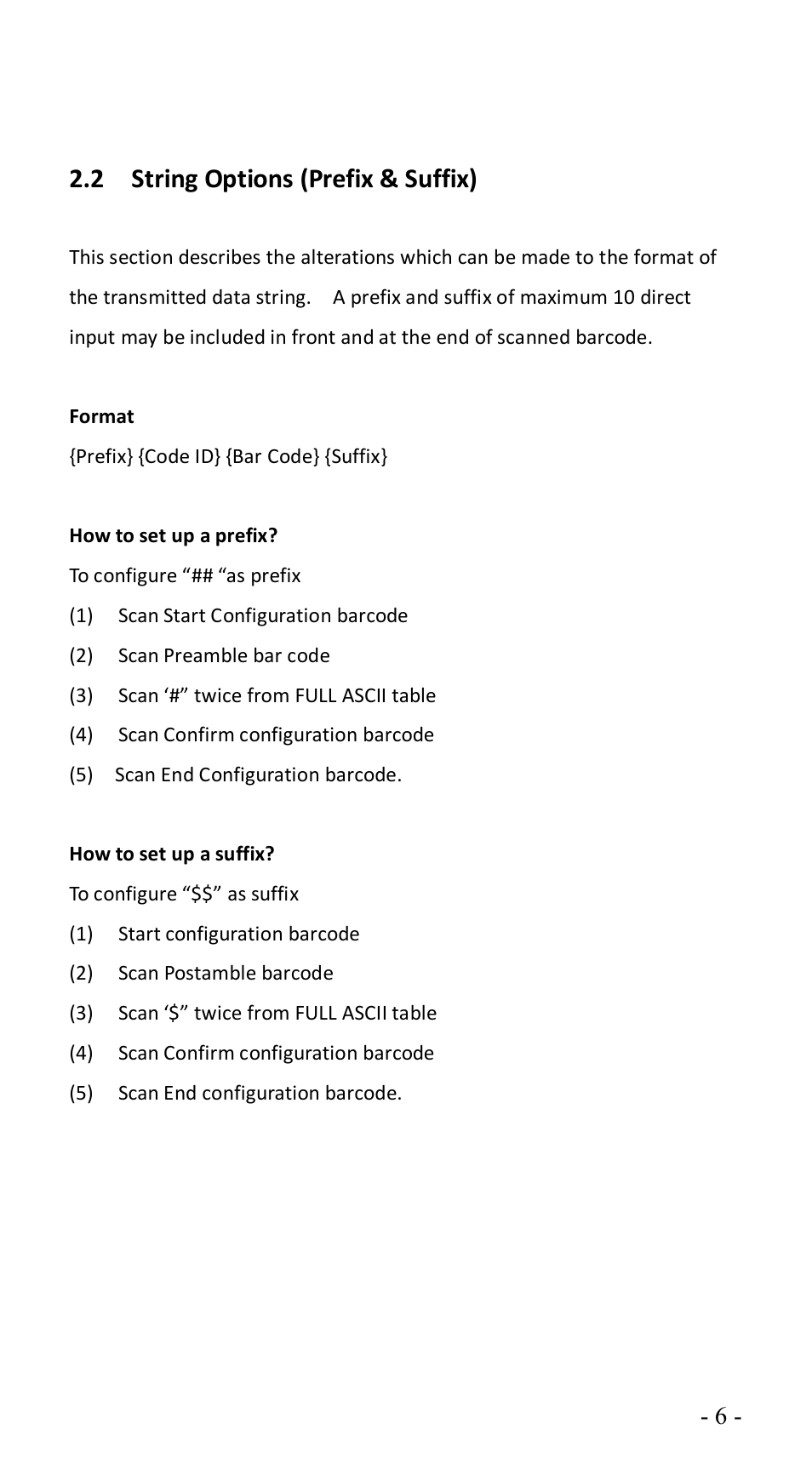 2 string options (prefix & suffix) | Atlantis BL-6000ZB User Manual | Page 6 / 54