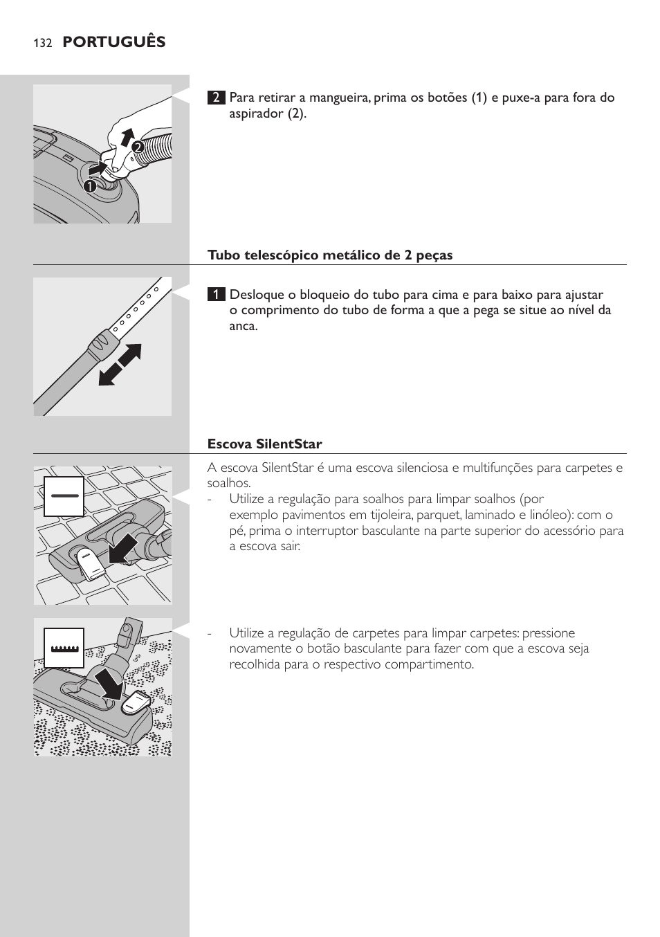 Tubo telescópico metálico de 2 peças, Escova silentstar | Philips SilentStar Aspirateur avec sac User Manual | Page 132 / 166