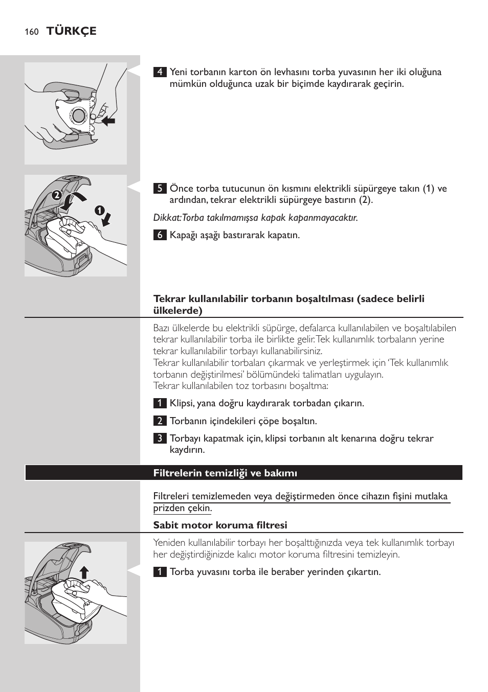 Filtrelerin temizliği ve bakımı, Sabit motor koruma filtresi | Philips SilentStar Aspirateur avec sac User Manual | Page 160 / 166