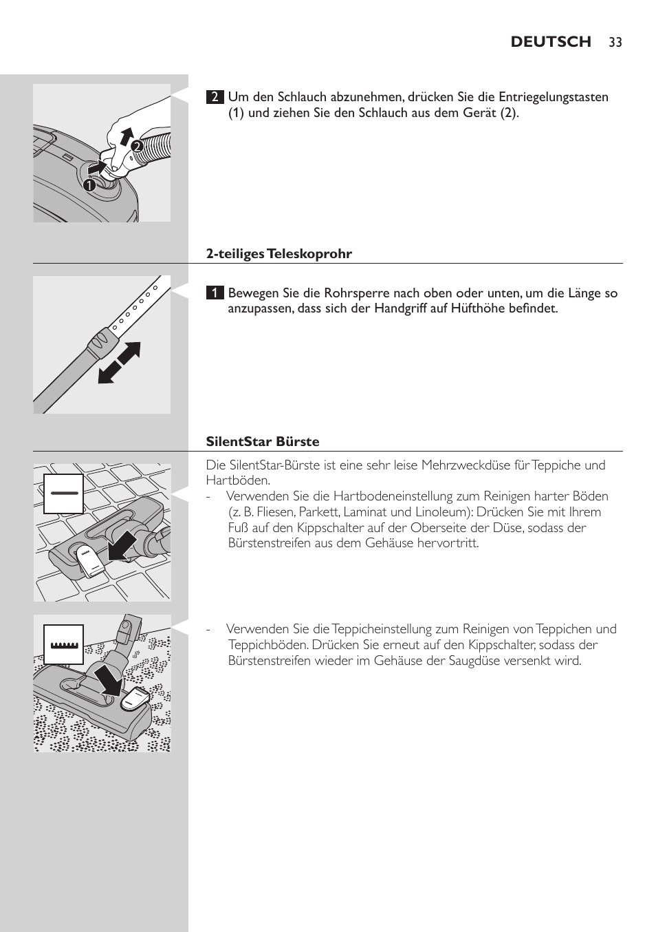 Teiliges teleskoprohr, Silentstar bürste | Philips SilentStar Aspirateur avec sac User Manual | Page 33 / 166