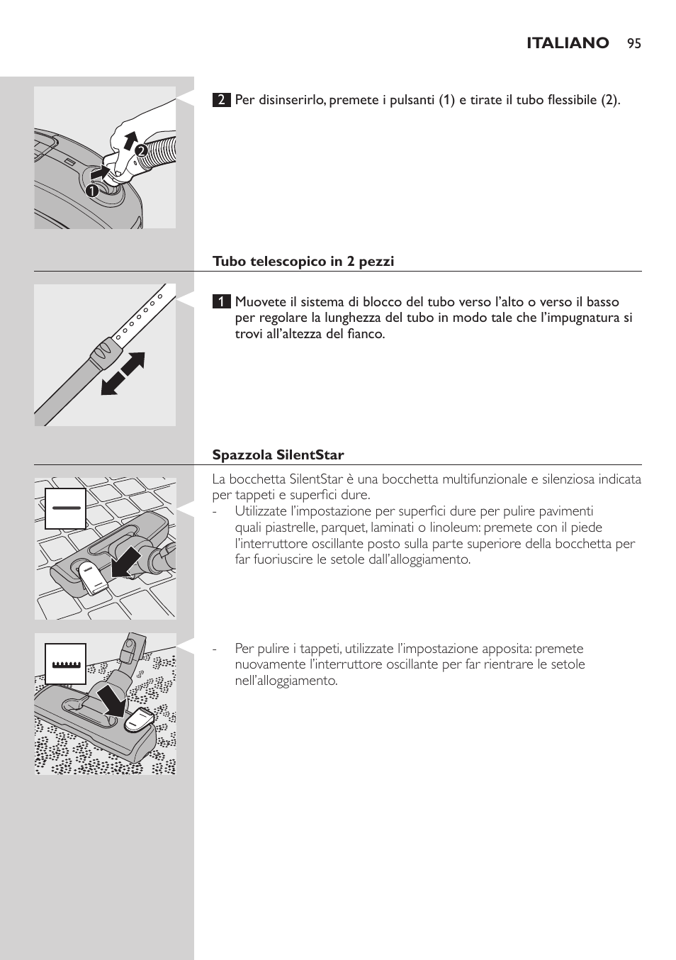 Tubo telescopico in 2 pezzi, Spazzola silentstar | Philips SilentStar Aspirateur avec sac User Manual | Page 95 / 166