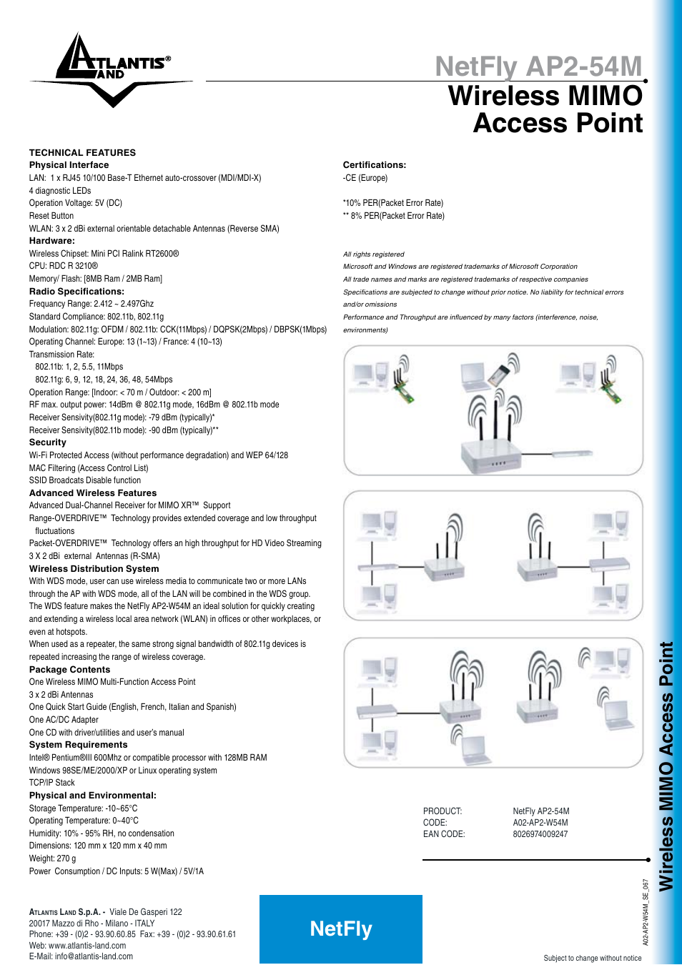 Netfly ap2-54m wireless mimo access point, Netfly, Wireless mimo access point | Atlantis NETFLY AP2-54M User Manual | Page 2 / 2