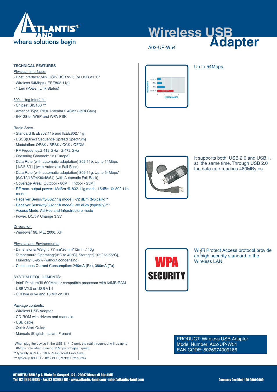 Wireless usb adapter, Security | Atlantis A02-UP-W54 User Manual | Page 2 / 2