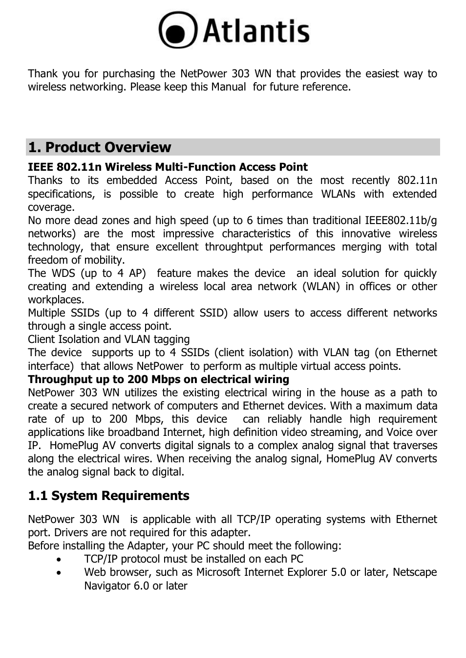 Product overview, 1 system requirements | Atlantis A02-PL303-WN User Manual | Page 10 / 68