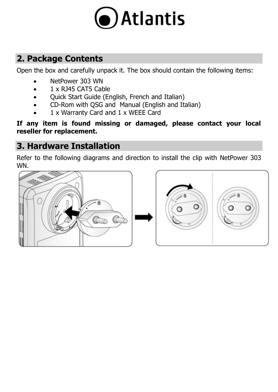 Package contents, Hardware installation | Atlantis A02-PL303-WN User Manual | Page 11 / 68