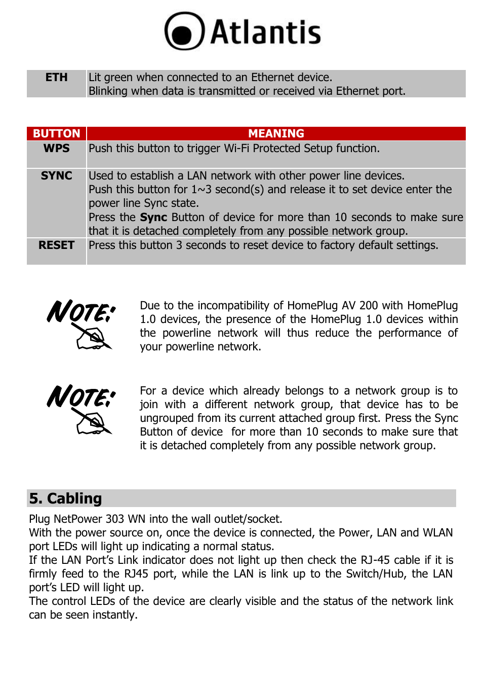 Cabling | Atlantis A02-PL303-WN User Manual | Page 14 / 68