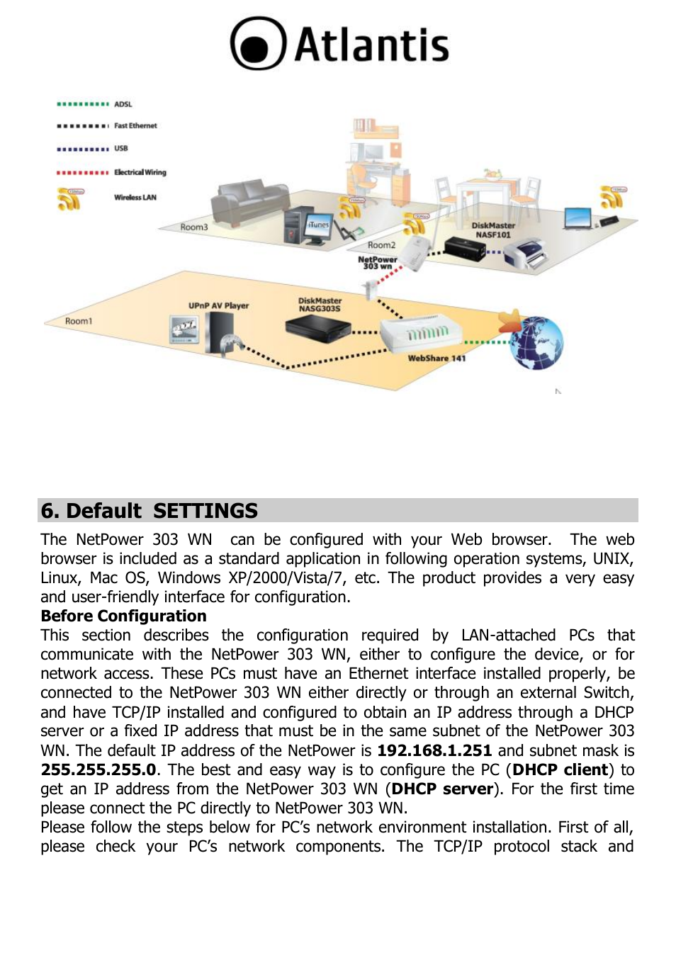 Default settings | Atlantis A02-PL303-WN User Manual | Page 15 / 68