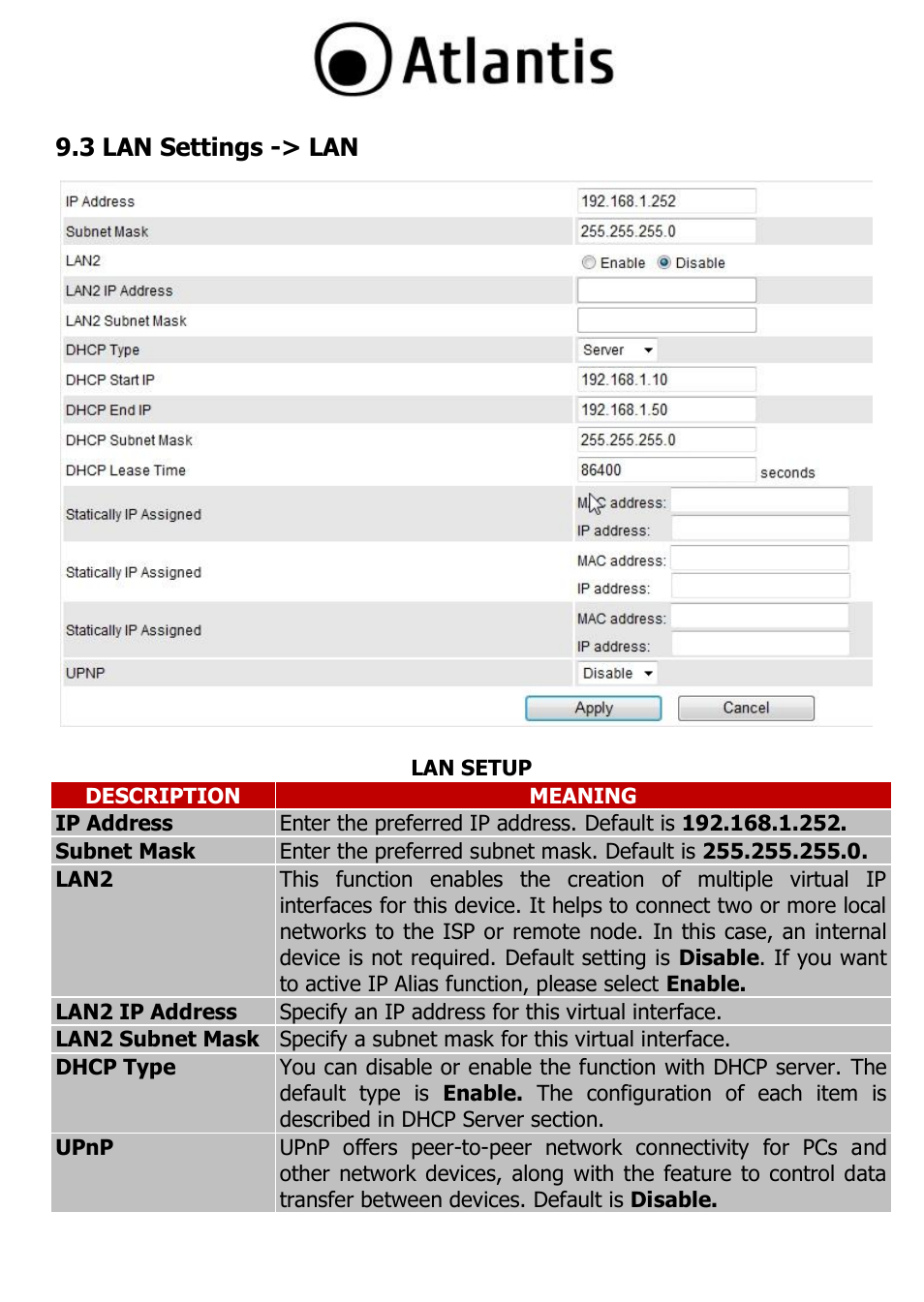 3 lan settings -> lan | Atlantis A02-PL303-WN User Manual | Page 23 / 68