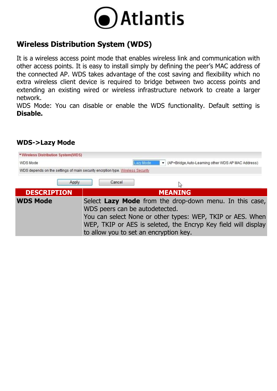 Wireless distribution system (wds), Wds->lazy mode, Wireless distribution system (wds) wds->lazy mode | Atlantis A02-PL303-WN User Manual | Page 28 / 68