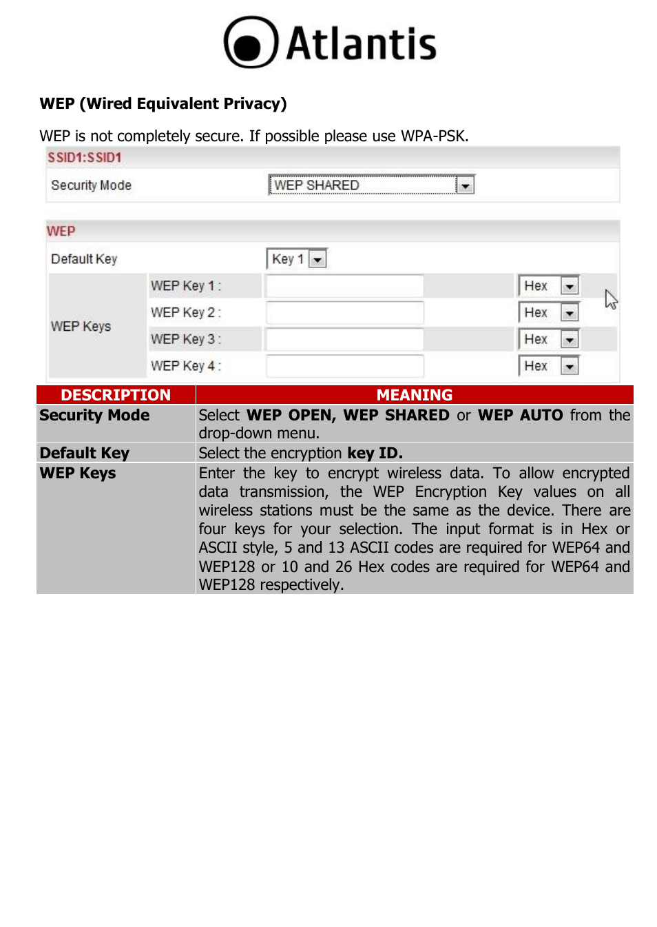 Wep (wired equivalent privacy) | Atlantis A02-PL303-WN User Manual | Page 32 / 68