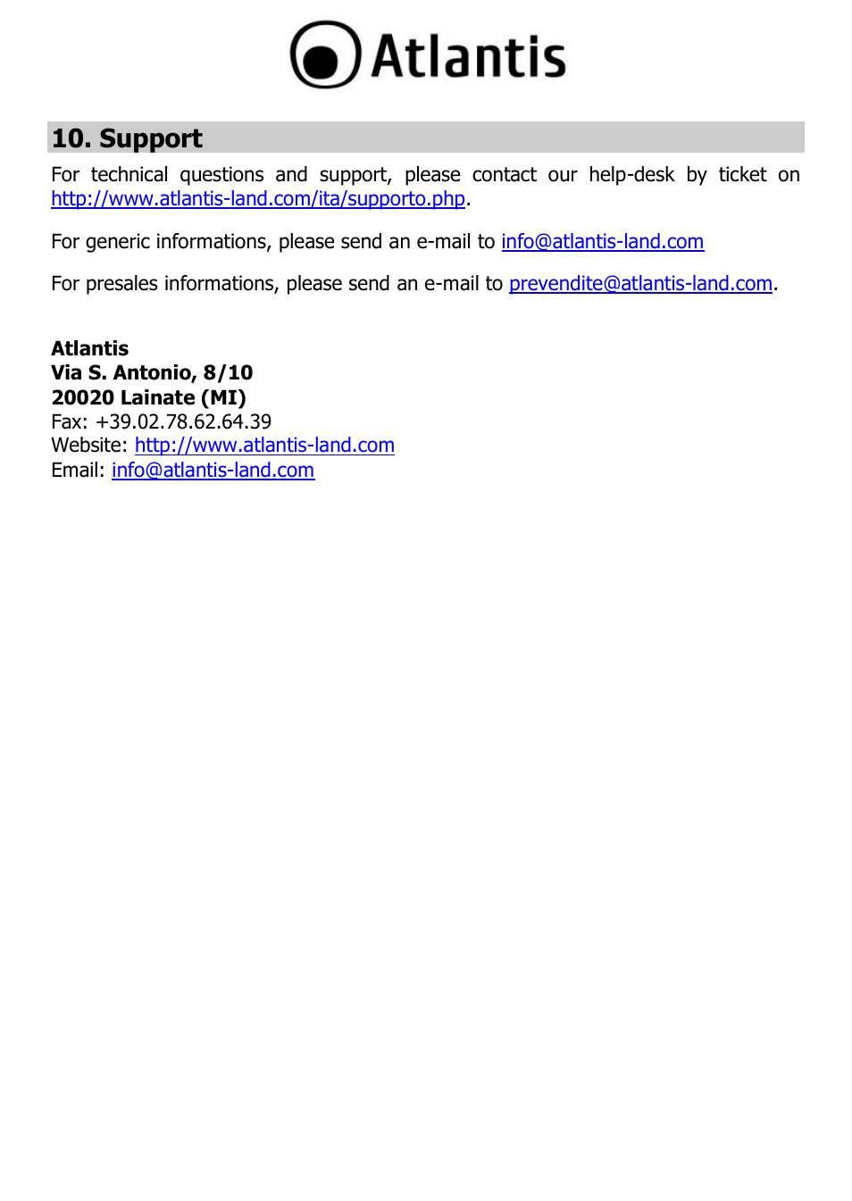 Support | Atlantis A02-PL303-WN User Manual | Page 52 / 68