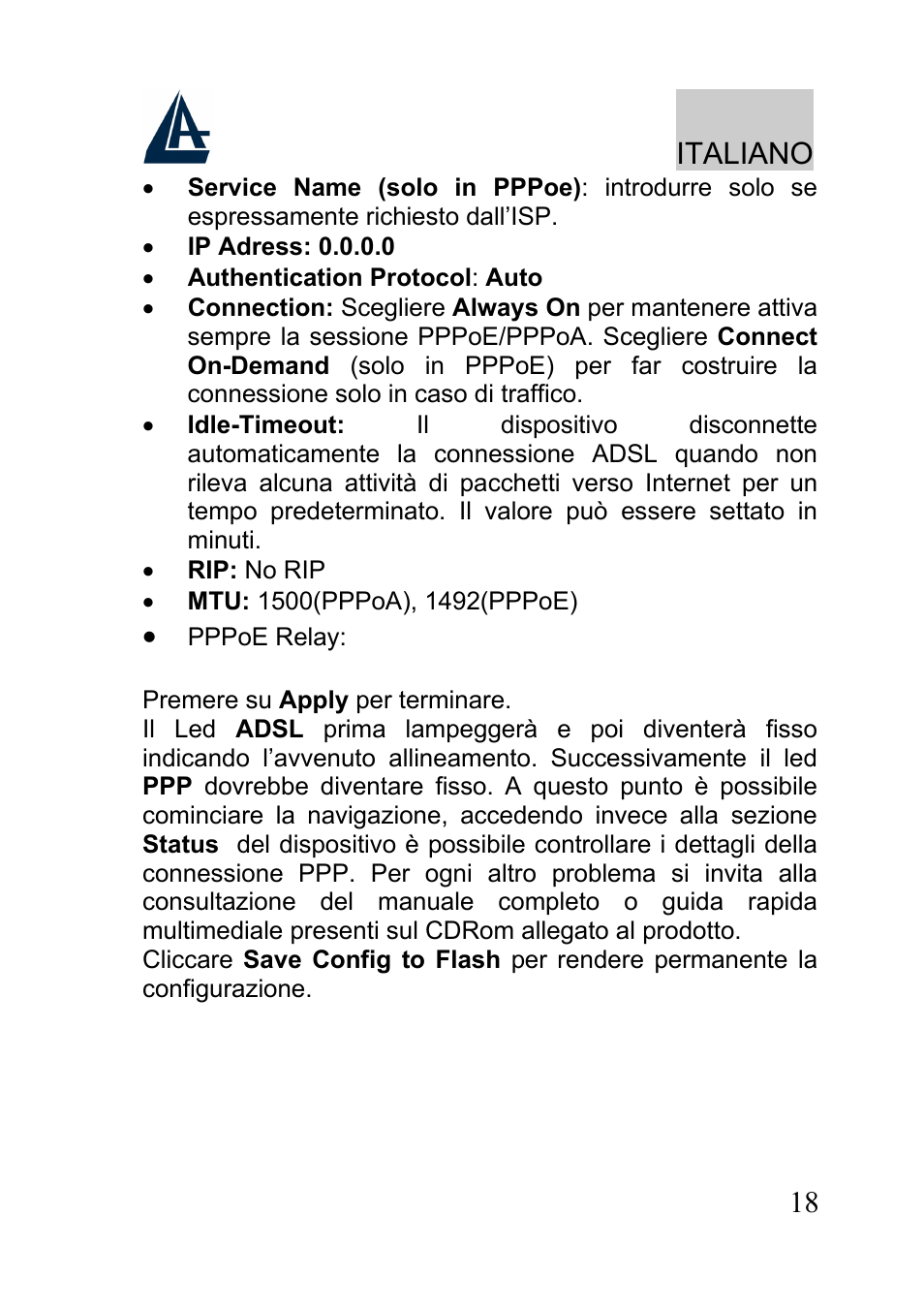 Italiano | Atlantis A02-RA241-W54 User Manual | Page 18 / 80