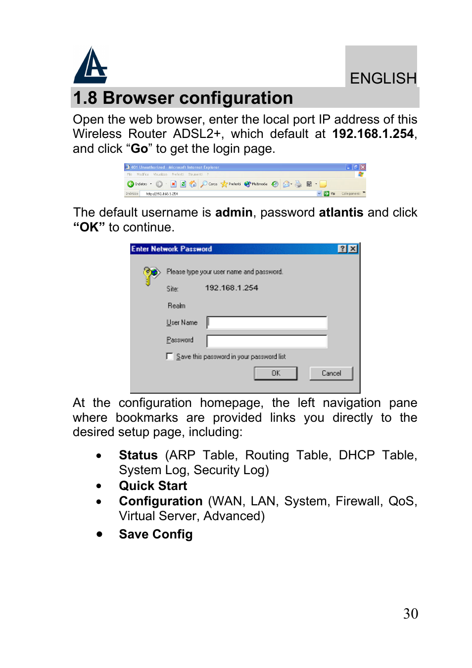 8 browser configuration, English | Atlantis A02-RA241-W54 User Manual | Page 30 / 80